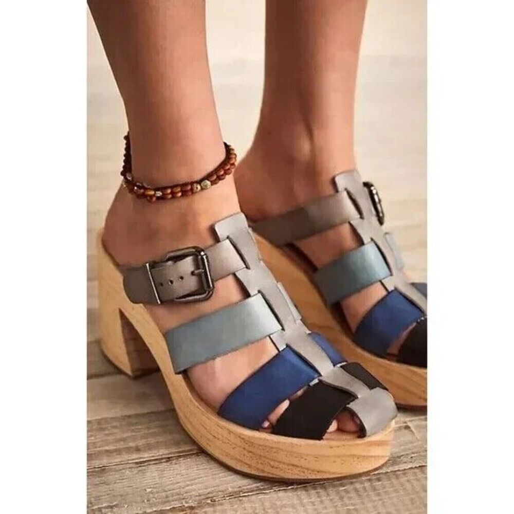 Free People Blue and Gray Mules